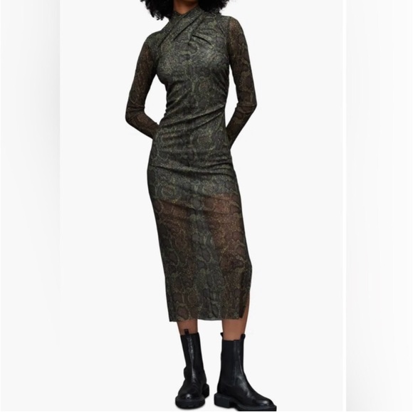 - NWT All Saints Tia Tamora long sleeve midi dress - size 2 - Picture 1 of 6